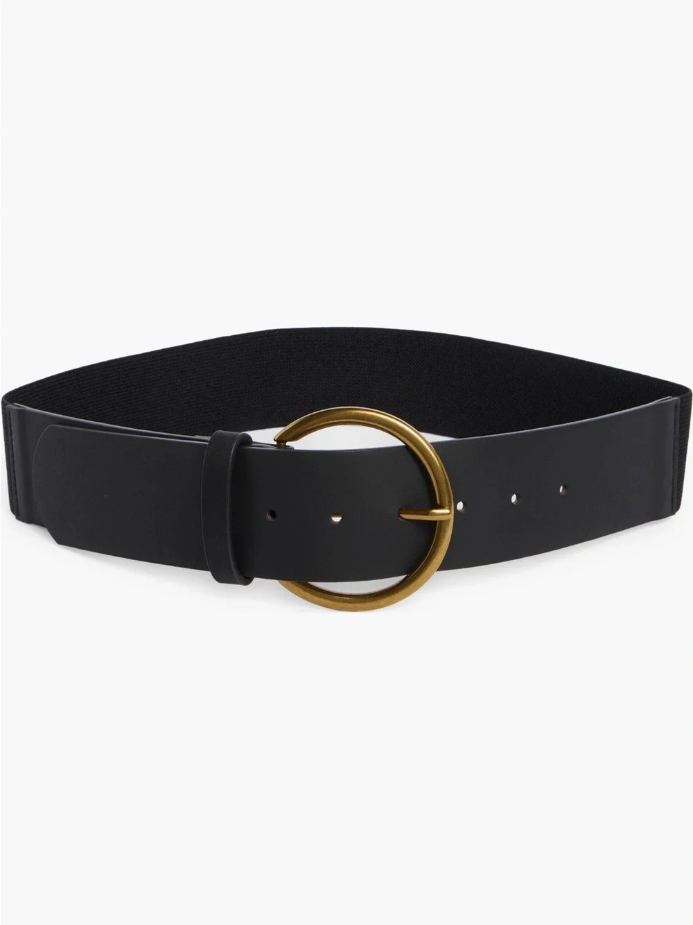 Linea Pelle Black Wide Belt with Gold Round Buckle